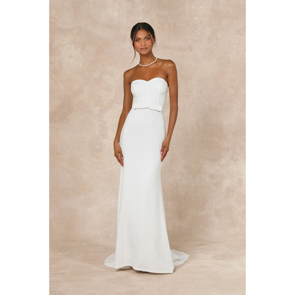 Lulus Momentous Romance White Strapless Bow Mermaid Maxi Dress - Size XL